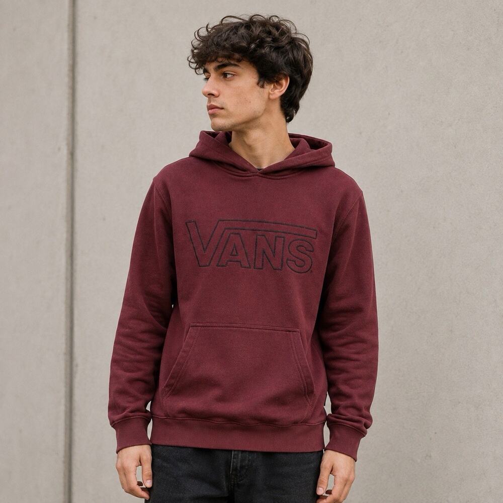 Vans Hoodie Small Burgundy Maroon Black Embroidered Logo Pullover Skate Y2K